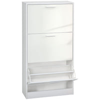 Slim Shoe Storage with 3 Flip Drawers and Adjustable Shelves Shoe Cabinet Organizer for 15 Pair, High Gloss White