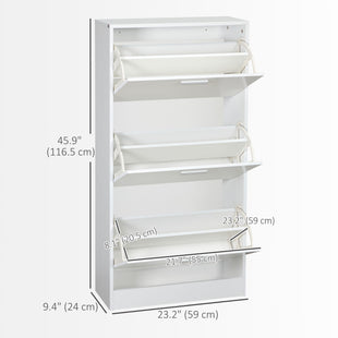Slim Shoe Storage with 3 Flip Drawers and Adjustable Shelves Shoe Cabinet Organizer for 15 Pair, High Gloss White