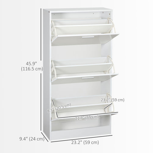 Slim Shoe Storage with 3 Flip Drawers and Adjustable Shelves Shoe Cabinet Organizer for 15 Pair, High Gloss White