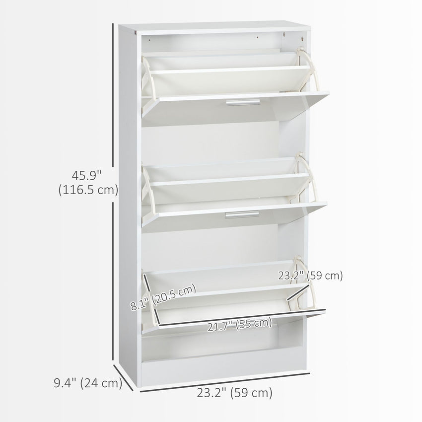 Slim Shoe Storage with 3 Flip Drawers and Adjustable Shelves Shoe Cabinet Organizer for 15 Pair, High Gloss White