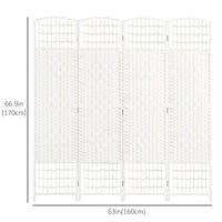 4 Panel Folding Room Divider, Portable Privacy Screen, Wave Fiber Room Partition for Home Office, White