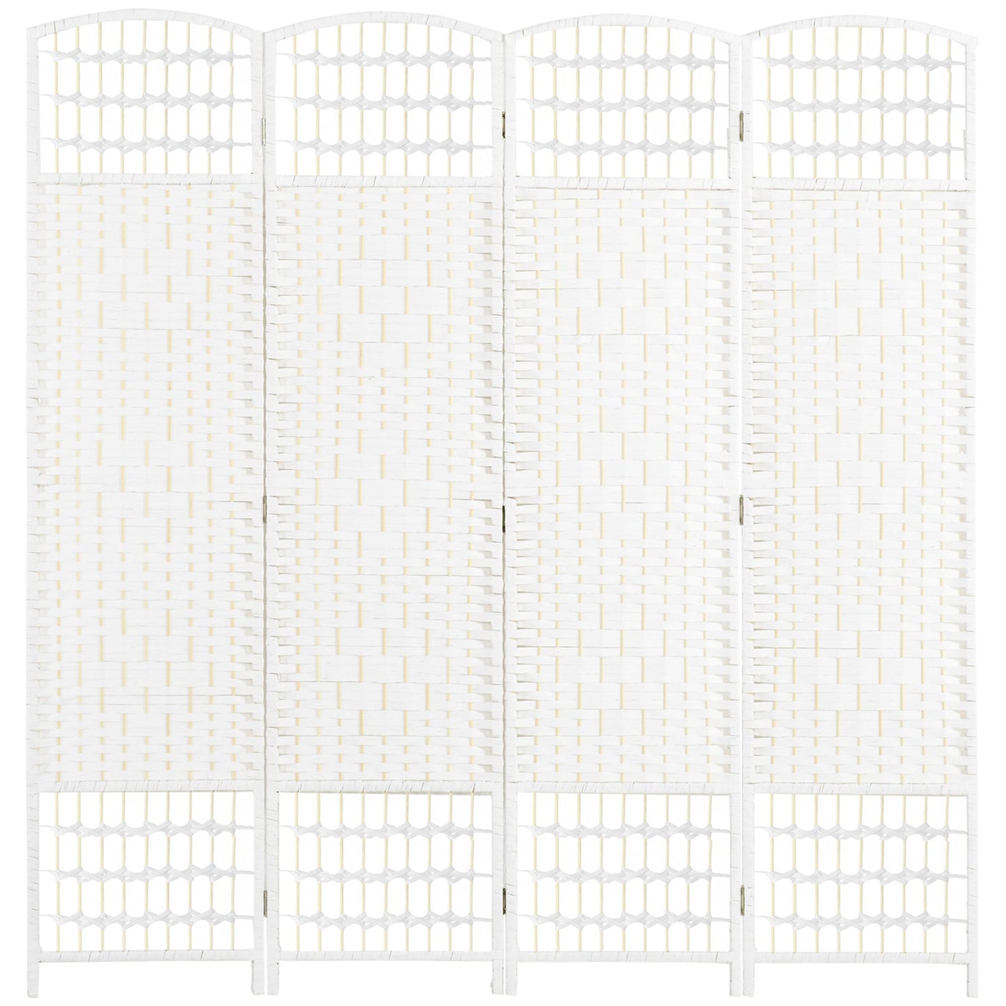 4 Panel Folding Room Divider, Portable Privacy Screen, Wave Fiber Room Partition for Home Office, White