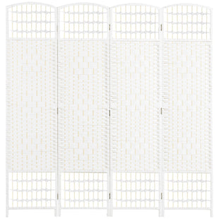4 Panel Folding Room Divider, Portable Privacy Screen, Wave Fiber Room Partition for Home Office, White