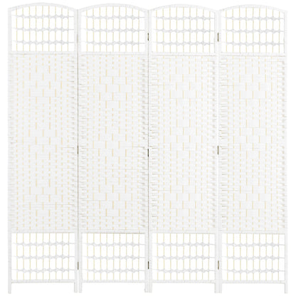 4 Panel Folding Room Divider, Portable Privacy Screen, Wave Fiber Room Partition for Home Office, White