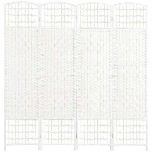 4 Panel Folding Room Divider, Portable Privacy Screen, Wave Fiber Room Partition for Home Office, White