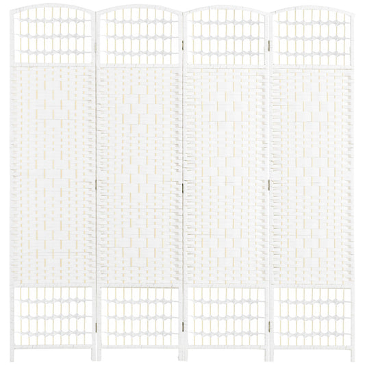 4 Panel Folding Room Divider, Portable Privacy Screen, Wave Fiber Room Partition for Home Office, White