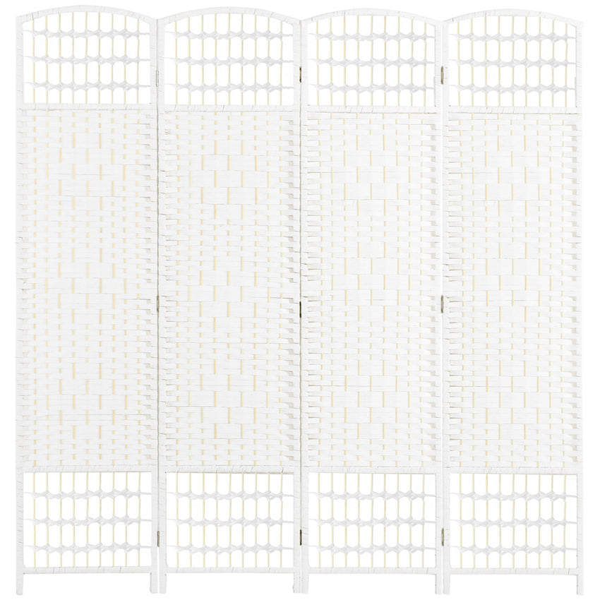 4 Panel Folding Room Divider, Portable Privacy Screen, Wave Fiber Room Partition for Home Office, White