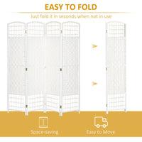 4 Panel Folding Room Divider, Portable Privacy Screen, Wave Fiber Room Partition for Home Office, White