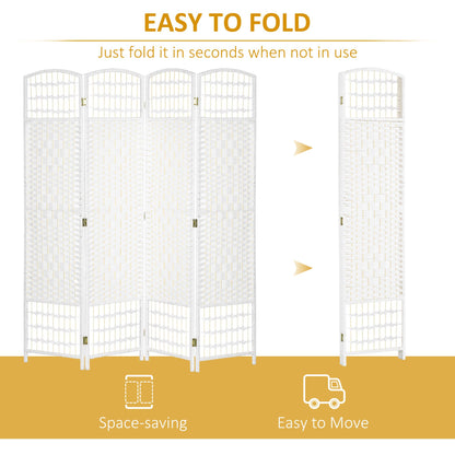 4 Panel Folding Room Divider, Portable Privacy Screen, Wave Fiber Room Partition for Home Office, White