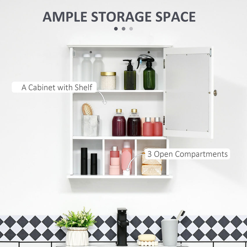 Bathroom Mirror Cabinet, Wall Mounted Medicine Cabinet, 3 Shelf Organizer for Kitchen, White