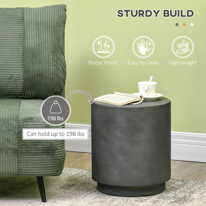 Terrazzo Finish Side Table, 17" Round End Table for Indoor and Outdoor, Charcoal Grey