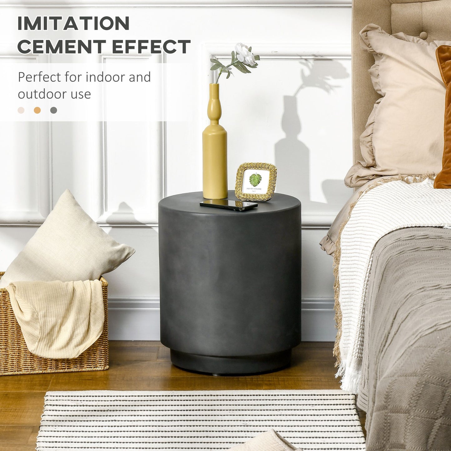 Terrazzo Finish Side Table, 17" Round End Table for Indoor and Outdoor, Charcoal Grey