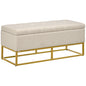 Storage Ottoman with Flip Top, Upholstered Storage Bench, Linen Fabric Footstool with Steel Legs for Living Room, Bedroom, Beige