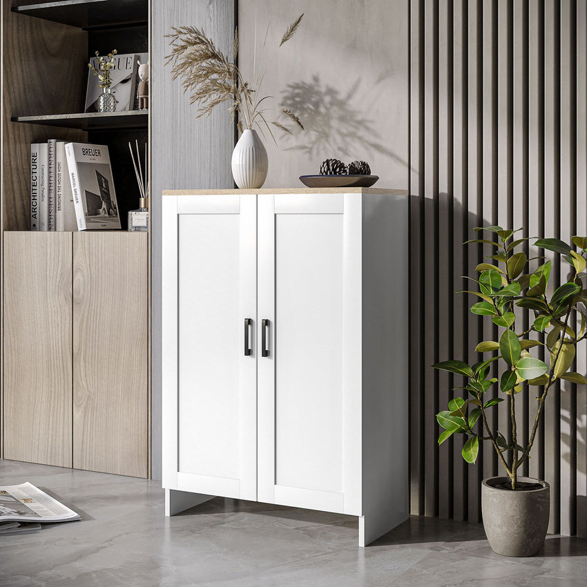 Modern Storage Cabinet with Doors and Adjustable Shelf for Kitchen, Living room, 23.6" x 11.8" x 35.4", White