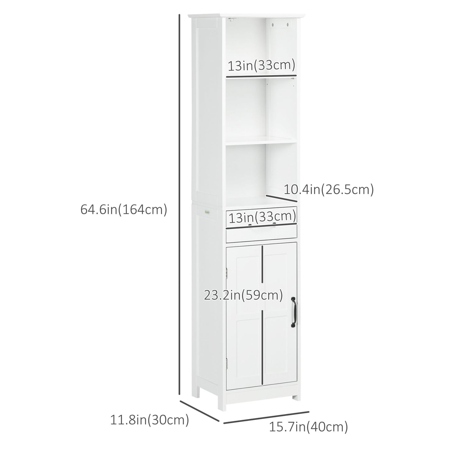 Modern Bathroom Cabinet, Narrow Bathroom Vanities with 3 Open Shelves, Drawer and Adjustable Shelf, White