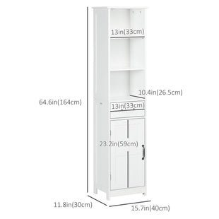 Modern Bathroom Cabinet, Narrow Bathroom Vanities with 3 Open Shelves, Drawer and Adjustable Shelf, White
