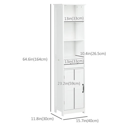 Modern Bathroom Cabinet, Narrow Bathroom Vanities with 3 Open Shelves, Drawer and Adjustable Shelf, White