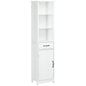 Modern Bathroom Cabinet, Narrow Bathroom Vanities with 3 Open Shelves, Drawer and Adjustable Shelf, White