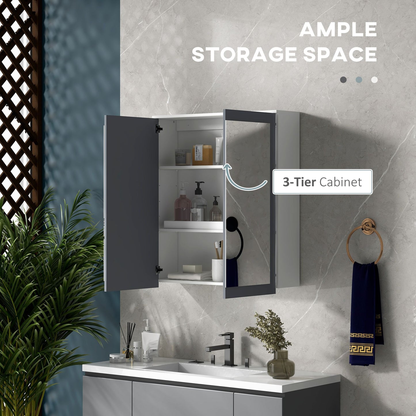 Bathroom Mirror Cabinet, Wall Mounted Medicine Cabinet with Mirror, Double Doors and Adjustable Shelves, White