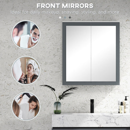 Bathroom Mirror Cabinet, Wall Mounted Medicine Cabinet with Mirror, Double Doors and Adjustable Shelves, White