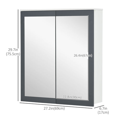 Bathroom Mirror Cabinet, Wall Mounted Medicine Cabinet with Mirror, Double Doors and Adjustable Shelves, White