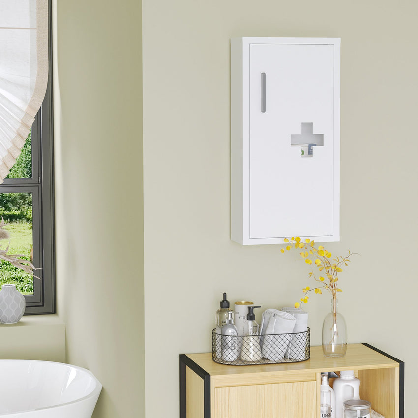 Wall Mount Medicine Cabinet Bathroom Cabinet with 2 Shelves, Steel Frame and Magnetic Door, White