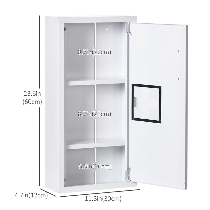 Wall Mount Medicine Cabinet Bathroom Cabinet with 2 Shelves, Steel Frame and Magnetic Door, White