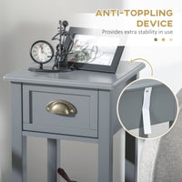 Bedside Table Set of 2, Narrow Side Table with Drawer and Shelf, 2 Tier Tall Nightstand for Bedroom, Grey