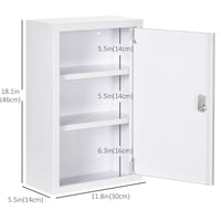 Lockable Medicine Cabinet, 3 Tier Steel Medical Wall Box with 2 Keys and Shelves for Bathroom, White
