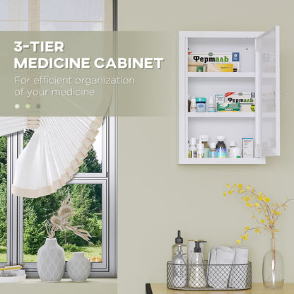 Lockable Medicine Cabinet, 3 Tier Steel Medical Wall Box with 2 Keys and Shelves for Bathroom, White