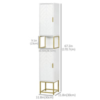 Tall Bathroom Storage Cabinet, Modern Narrow Bathroom Cabinet with Diamond Chevron Pattern and Adjustable Shelf, White