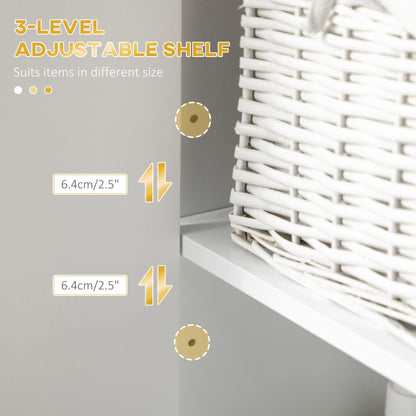Tall Bathroom Storage Cabinet, Modern Narrow Bathroom Cabinet with Diamond Chevron Pattern and Adjustable Shelf, White