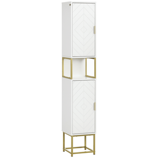 Tall Bathroom Storage Cabinet, Modern Narrow Bathroom Cabinet with Diamond Chevron Pattern and Adjustable Shelf, White