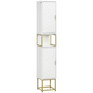 Tall Bathroom Storage Cabinet, Modern Narrow Bathroom Cabinet with Diamond Chevron Pattern and Adjustable Shelf, White
