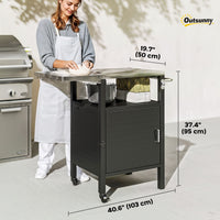 Outdoor Grill Dining Cart with Stainless Steel Top, Pizza Oven Stand Table with Foldable Side Table, Silver