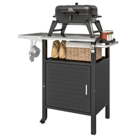 Outdoor Grill Dining Cart with Stainless Steel Top, Pizza Oven Stand Table with Foldable Side Table, Silver