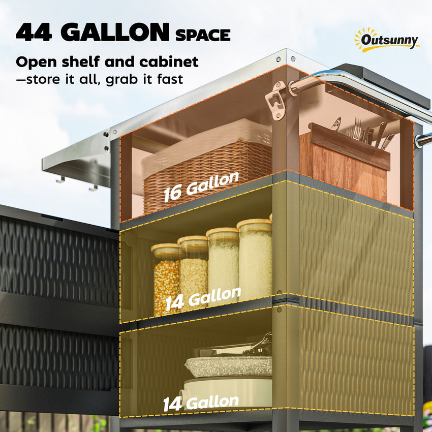 Outdoor Grill Dining Cart with Stainless Steel Top, Pizza Oven Stand Table with Foldable Side Table, Silver