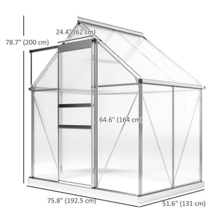 6' x 4' x 6.6' Walk-in Greenhouse, Polycarbonate Greenhouse with Adjustable Roof Vent, Base, Sliding Door, Clear