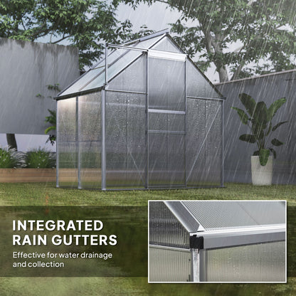 6' x 4' x 6.6' Walk-in Greenhouse, Polycarbonate Greenhouse with Adjustable Roof Vent, Base, Sliding Door, Clear