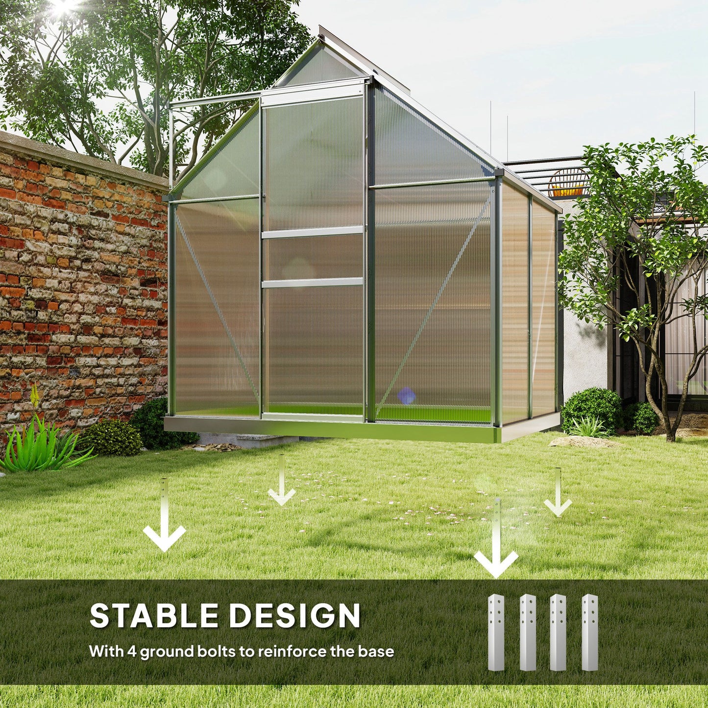 6' x 4' x 6.6' Walk-in Greenhouse, Polycarbonate Greenhouse with Adjustable Roof Vent, Base, Sliding Door, Clear
