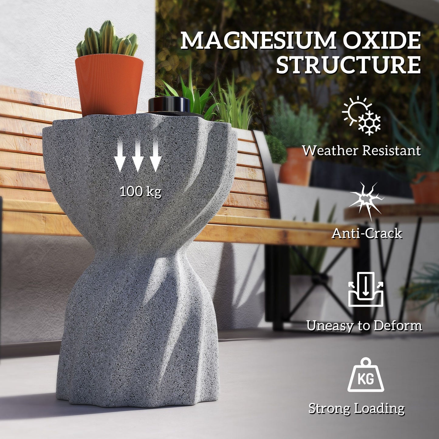 Spiral Decorative Garden Stool, Flower Top Outdoor Stool Side Table Plant Stand Footstool for Indoor Outdoor, Grey