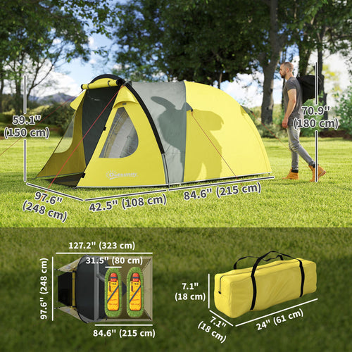 3-4 Person Camping Tent, Easy Set Up Dome Tent with Porch, Waterproof Family Tent with Bedroom and Sewn-in Groundsheet