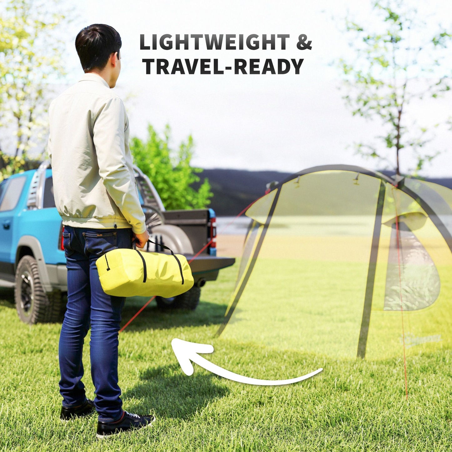 3-4 Person Camping Tent, Easy Set Up Dome Tent with Porch, Waterproof Family Tent with Bedroom and Sewn-in Groundsheet