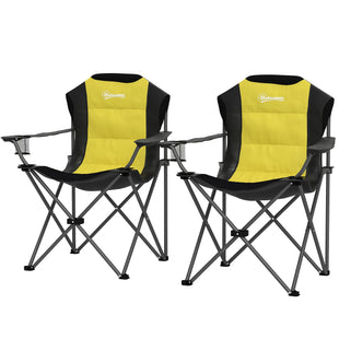2 Pack Folding Camping Chairs, High Back Folding Chairs w/ Cup Holder, Padded Camping Chairs for Outdoor Events, Yellow