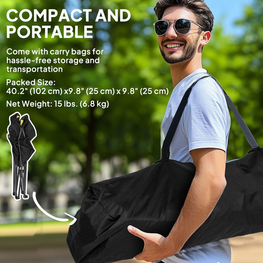 2 Pack Folding Camping Chairs, High Back Folding Chairs w/ Cup Holder, Padded Camping Chairs for Outdoor Events, Yellow