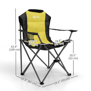 2 Pack Folding Camping Chairs, High Back Folding Chairs w/ Cup Holder, Padded Camping Chairs for Outdoor Events, Yellow