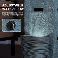 Propane Fire Pit Table with Fountain, 15,000 BTU Outdoor Gas Fire Table with LED Light Adjustable Water Flow, Fire Fountain Water Feature with Decorative Glass Rocks, Grey