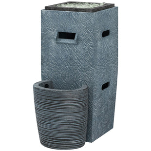 Propane Fire Pit Table with Fountain, 15,000 BTU Outdoor Gas Fire Table with LED Light Adjustable Water Flow, Fire Fountain Water Feature with Decorative Glass Rocks, Grey