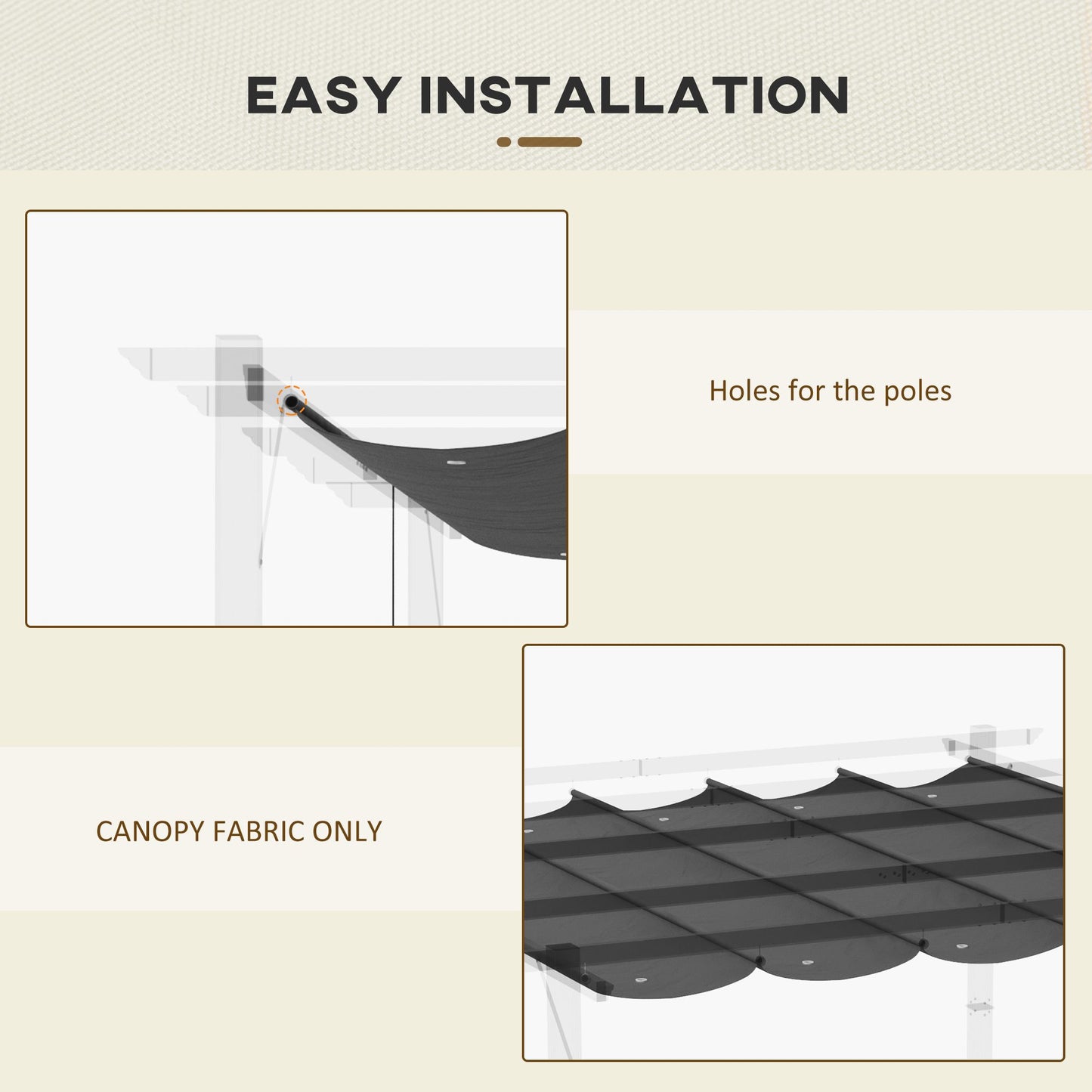 Retractable Replacement Pergola Canopy for 10' x 10' , Pergola Cover Replacement, Dark Grey