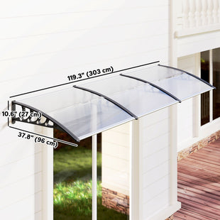 Awning Door Canopy, 119.3" x 37.8", Polycarbonate Front Door Outdoor Patio Cover for UV Protection, Clear